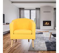 DDMINE Fauteuil Crapaud en Tissu de Lin, Fauteuil de Salon Moderne avec Accoudoirs et Dossier Plein, Pieds en Bois de Hêtre Solide, Meuble de Salon Maison Intérieur, Charge Max: 135 kg (1PC Jaune)