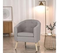 DDMINE Fauteuil Crapaud en Tissu de Lin, Salon avec Accoudoirs et Dossier, Pieds en Bois Solide, Meuble Intérieur Scandinave, Charge Max: 135 kg (1PC Gris)