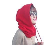 DDMINE Femmes Hiver Bonnet Chapeau Cachemire Femme tricoté écharpe à Capuche Cagoule for Femmes Coupe Laine Casquette (Color : Red, Size : One Size)