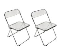 DDMINE Lot de 2 chaises de salle à manger, pliantes, empilables, en acrylique, avec structure en métal, chaises de salle à manger modernes, confortables (transparentes)