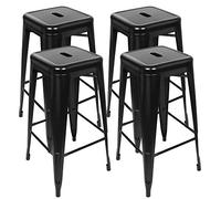 DDMINE Lot de 4 Tabourets de Bar Industriel, Tabouret Bar Tabourets Haut Empilable, Chaise de Bar Metal pour Exterieur Interieur, Max. 150kg (Noir, Hauteur 76cm)