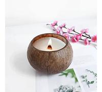 DDMMQS Bougie parfumée noix de coco en coquille naturelle parfum noix de coco Cire de soja et mèche en bois Vanille