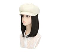 DDNGEJ Bonnet avec Perruque de Cheveux Chapeau Amovible Perruque Femme Une pièce Mode Cheveux Courts raides Chapeau octogonal Chapeau réglable Amovible Perruque chapea