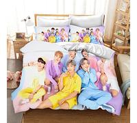 DDONVG BTS Parure de lit 135 x 200 cm - Motif dessin animé BT21 - Parure de lit pour enfant en microfibre avec fermeture éclair et taie d'oreiller (2,220 x 240 cm, 50 x 75 x 2)