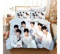 DDONVG BTS Parure de lit 135 x 200 cm - Motif dessin animé BT21 - Parure de lit pour enfant en microfibre avec fermeture éclair et taie d'oreiller (12,140 x 210 cm, 50 x 75 x 1)
