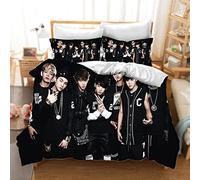 DDONVG BTS Parure de lit 135 x 200 cm - Motif dessin animé BT21 - Parure de lit pour enfant en microfibre avec fermeture éclair et taie d'oreiller (7,200 x 200 cm, 50 x 75 x 2)