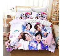 DDONVG BTS Parure de lit 135 x 200 cm - Motif dessin animé BT21 - Parure de lit pour enfant en microfibre avec fermeture éclair et taie d'oreiller (4,220 x 260 cm, 50 x 75 x 2)