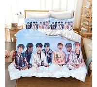 DDONVG Parure de lit BTS 135x200, ensemble de housse de couette et de taie d'oreiller en microfibre pour enfants, avec fermeture éclair et motif dessin animé anime BT21 (3,135 x 200 cm 50 x 75 x 1)