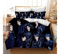 DDONVG Parure de lit BTS 135x200, ensemble de housse de couette et de taie d'oreiller pour enfants, en microfibre, avec impression de dessin animé Anime BT21, fermeture éclair et taie d'oreiller