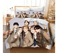 DDONVG Parure de lit BTS 135x200, ensemble de literie pour enfants en microfibre avec motif de dessin animé BT21, avec fermeture éclair et taie d'oreiller (14,220 X 240 cm 50 x 75 x 2)