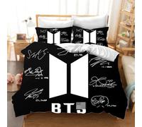 DDONVG Parure de lit BTS 3 pièces Impression 3D BTS Ensemble de literie 135 x 200 cm en microfibre Doux et moelleux avec fermeture éclair et taie d'oreiller (2,140 x 210 cm 50 x 75 x 1)