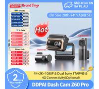 DDPAI 4K Dash Cam Z60 Pro Support caméra arrière et intérieure de voiture SONY STARVIS2 capteur 24h Parking 5GHz Wi-Fi ADAS GPS 4G voiture DVR