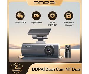 DDPAI Dash Cam N1 double enregistrement avant et arrière NightVIS 1296P Dash Cam enregistreur voiture DVR App contrôle