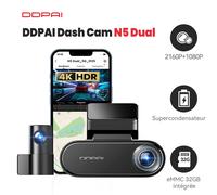 DDPAI N5 Caméra embarquée double 4K avant et arrière, 2160 p + 1080 p, GPS et Wi-Fi 5 GHz, mémoire eMMC 32 Go intégrée, vision nocturne, mode stationnement 24 h, application intelligente