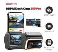 DDPAI Z60 Pro Caméra embarquée 4K 3 pouces, enregistreur vidéo numérique pour voiture, double caméra avant et arrière, STARVIS 2 IMX678, 60 FPS, HDR, mémoire eMMC intégrée 32 Go, IA-ISP, vision noctur