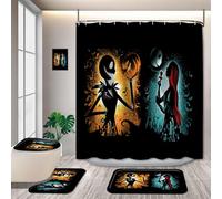 DDQTOUCH Lot de 4 rideaux de douche pour salle de bain L'Étrange Halloween de Monsieur Jack Skellington et Sally avec 12 crochets (couleur 19)