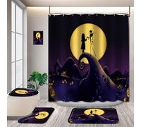 DDQTOUCH Lot de 4 rideaux de douche pour salle de bain L'Étrange Halloween de Monsieur Jack Skellington et Sally avec 12 crochets (couleur 16)