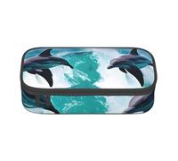 DDSFvbv 1 trousse à crayons Dolphins in the sea - Fournitures d'étudiant et de bureau - Sac de rangement pour articles - Trousse de maquillage - Grand sac de papeterie, Noir , Taille unique