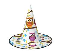 DDSFvbv Chapeau de fête d'Halloween avec hiboux sur des branches d'arbre, chapeau de sorcière, accessoire de cosplay, déguisement, décorations de vacances, taille unique