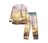 DDSFvbv EiffelTower Ensemble de pyjama 2 pièces doux à manches longues avec cordon de serrage pour homme, taille S à XXL, Noir , L