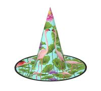 DDSFvbv Flamingo Love Flowers Chapeau de sorcière pour Halloween, accessoire de cosplay, déguisement, décorations de vacances, taille unique