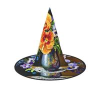 DDSFvbv Fleur Diamant Peinture Halloween Chapeau de Sorcière Accessoire Cosplay Déguisement Décorations de Vacances Taille Unique