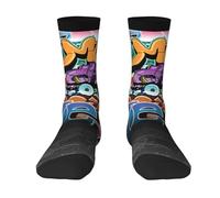 DDSFvbv Graffiti Hip Hop Unisexe Casual Crew Socks Training Athletic Socks Men & Women Respirant Performance Meilleur Cadeau, 2 Noir-1, Taille unique