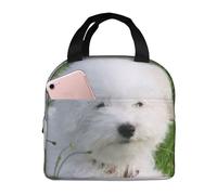 DDSFvbv Sac à déjeuner isotherme Bichon sur l'herbe - Réutilisable - Portable - Parfait pour le travail, le pique-nique, la plage, le barbecue
