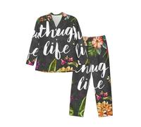 DDSFvbv Thug Life Ensemble de pyjama 2 pièces doux à manches longues pour hommes, pantalon avec cordon de serrage, taille S à XXL, Noir , S