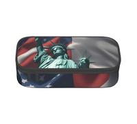 DDSFvbv Trousse à crayons avec drapeau Statue de la Liberté - Fournitures d'étudiant et de bureau - Sac de rangement pour articles - Trousse de maquillage - Grande trousse de papeterie, Noir , Taille