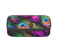 DDSFvbv Trousse à crayons colorée avec imprimé plumes de paon - Fournitures d'étudiant et de bureau - Sac de rangement pour articles - Trousse de maquillage - Grande trousse de papeterie, Noir