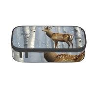 DDSFvbv Trousse à crayons motif cerf des neiges et oiseaux - Fournitures d'étudiant et de bureau - Sac de rangement - Trousse de maquillage - Grande trousse de papeterie, Noir , Taille unique