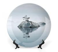 DDTKLSNV Assiette décorative en porcelaine anglaise avec deux rochers dans l'eau - Assiette décorative en céramique avec présentoir - Décoration murale pour la maison et le bureau - 20,3 cm