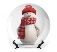 DDTKLSNV Assiette décorative en porcelaine anglaise avec motif bonhomme de neige portant une écharpe rouge avec présentoir - Décoration murale en céramique pour la maison et le bureau - 20,3 cm