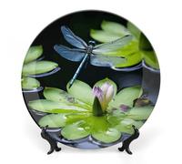 DDTKLSNV Assiette décorative en porcelaine anglaise avec motif libellule sur une assiette décorative en céramique avec support de présentation - Décoration murale pour la maison et le bureau - 15,2 cm