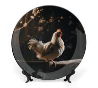 DDTKLSNV Assiette décorative en porcelaine anglaise de poulet sur une branche - Assiette décorative en céramique avec présentoir - Décoration murale pour la maison et le bureau - 25,4 cm