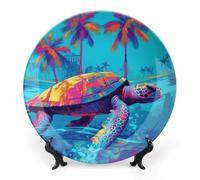 DDTKLSNV Assiette décorative en porcelaine anglaise en forme de tortue dans l'eau bleue avec support de présentation - Décoration murale pour la maison et le bureau - 20,3 cm
