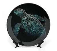 DDTKLSNV Assiette décorative en porcelaine anglaise en forme de tortue de mer verte lumineuse avec support de présentation - Décoration murale pour la maison et le bureau - 17,8 cm
