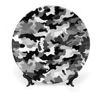 DDTKLSNV Assiette décorative en porcelaine anglaise noire grise et blanche avec présentoir - Décoration murale en céramique pour la maison et le bureau - 25,4 cm