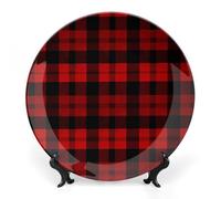 DDTKLSNV Assiette décorative en porcelaine anglaise rouge et noire avec présentoir - Décoration murale en céramique pour la maison et le bureau - 25,4 cm