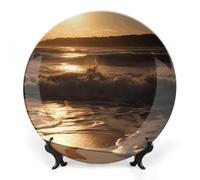 DDTKLSNV Assiette décorative en porcelaine anglaise « The Waves Are Moving » - Assiette décorative en céramique avec présentoir - Décoration murale pour la maison et le bureau - 17,8 cm