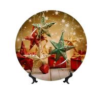 DDTKLSNV Assiettes décoratives en porcelaine anglaise avec étoiles de Noël - 15,2 cm - Avec présentoir - Assiettes à dîner - Ornements muraux en céramique - Décoration murale pour la maison, le bureau
