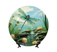 DDTKLSNV Assiettes décoratives en porcelaine anglaise en forme de libellules de 17,8 cm avec présentoir - Assiettes à dîner - Ornements muraux en céramique - Décoration murale pour la maison, le