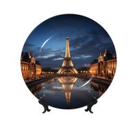 DDTKLSNV Assiettes décoratives en porcelaine anglaise Paris in Ninght - 20,3 cm - Avec présentoir - Assiettes à dîner - Décoration murale pour la maison, le bureau, la table