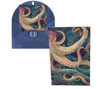 DDTKLSNV Carte de remerciement avec enveloppes 10,2 x 15,2 cm, carte de vœux abstraite pieuvre Kraken pour toutes les occasions, carte « Thinking of You » pour Noël, vacances, anniversaire, remise de