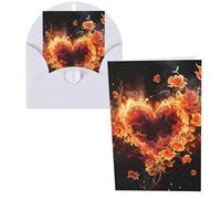 DDTKLSNV Carte de remerciement avec enveloppes de 10,2 x 15,2 cm - Fleurs de feu et cœur - Cartes de notes pour toutes les occasions - Carte « Thinking of You » - Pour Noël, vacances, anniversaire