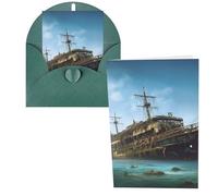 DDTKLSNV Carte de remerciement avec enveloppes de 10,2 x 15,2 cm - Motif bateau de croisière abandonné en mer - Cartes de notes pour toutes les occasions - Carte « Thinking of You » - Pour Noël