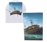 DDTKLSNV Carte de remerciement avec enveloppes de 10,2 x 15,2 cm - Motif bateau de croisière abandonné en mer - Cartes de notes pour toutes les occasions - Carte « Thinking of You » - Pour Noël