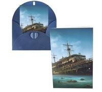 DDTKLSNV Carte de remerciement avec enveloppes de 10,2 x 15,2 cm - Motif bateau de croisière abandonné en mer - Cartes de notes pour toutes les occasions - Carte « Thinking of You » - Pour Noël