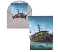 DDTKLSNV Carte de remerciement avec enveloppes de 10,2 x 15,2 cm - Motif bateau de croisière abandonné en mer - Cartes de notes pour toutes les occasions - Carte « Thinking of You » - Pour Noël
